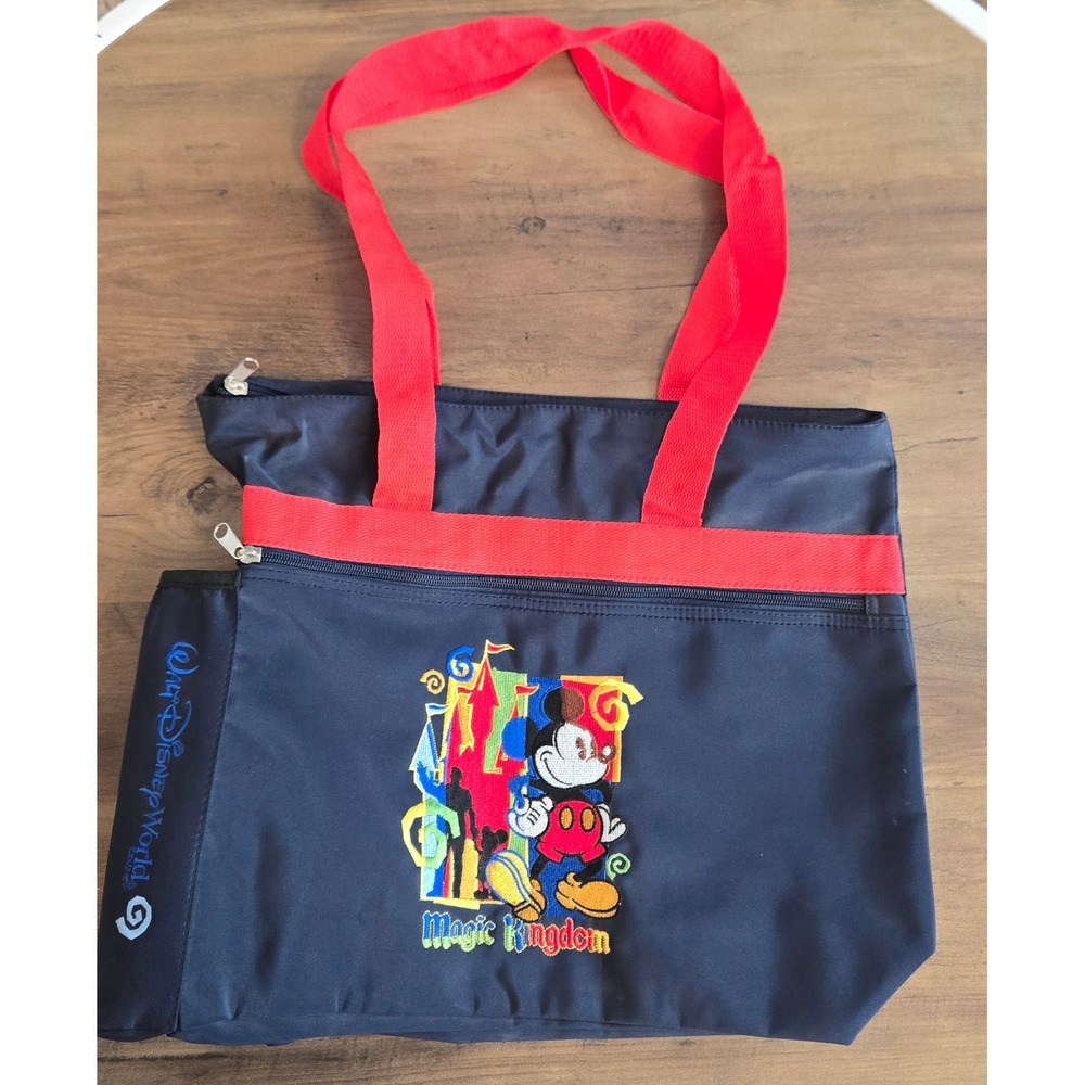 Walt Disney World Magic Kingdom Mickey Mouse Tote Bag Black Red Zippered Pocket